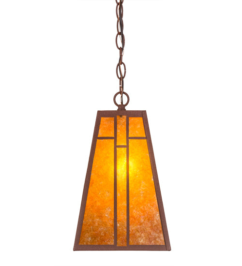 Meyda Lighting Yosemite 12" Rust Mini Pendant Light With Amber Mica Shade Glass