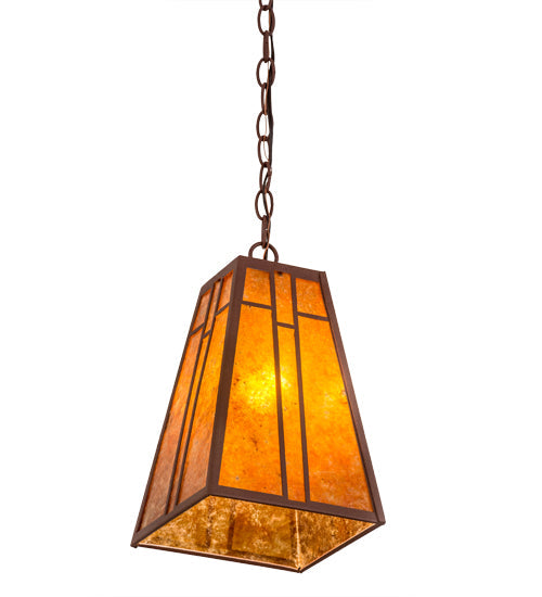 Meyda Lighting Yosemite 12" Rust Mini Pendant Light With Amber Mica Shade Glass