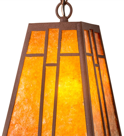 Meyda Lighting Yosemite 12" Rust Mini Pendant Light With Amber Mica Shade Glass
