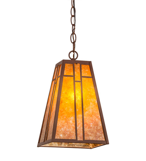 Meyda Lighting Yosemite 12" Rust Mini Pendant Light With Amber Mica Shade Glass