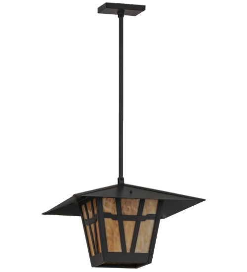 Meyda Lighting Yosemite 24" Timeless Bronze Pendant Light With Beige Art Shade Glass