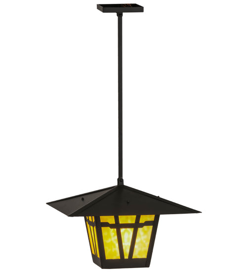 Meyda Lighting Yosemite 24" Timeless Bronze Pendant Light With Beige Art Shade Glass