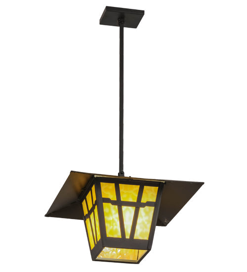 Meyda Lighting Yosemite 24" Timeless Bronze Pendant Light With Beige Art Shade Glass