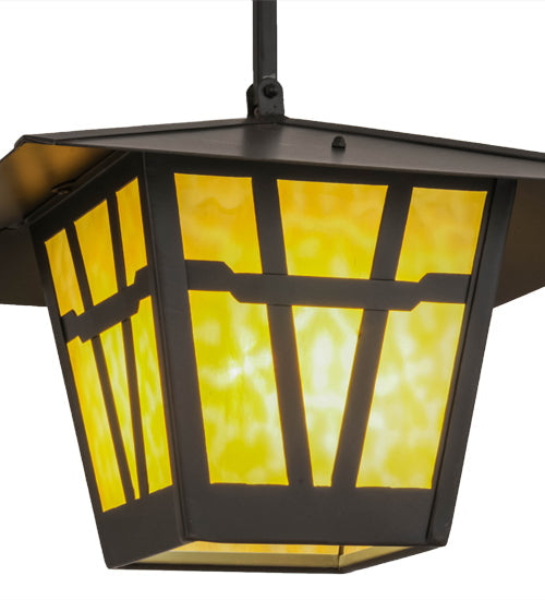 Meyda Lighting Yosemite 24" Timeless Bronze Pendant Light With Beige Art Shade Glass
