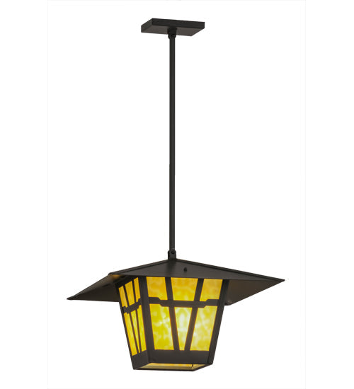 Meyda Lighting Yosemite 24" Timeless Bronze Pendant Light With Beige Art Shade Glass