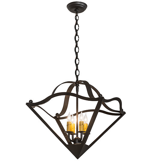Meyda Lighting Zale 23" 4-Light Wrought Iron Inverted Pendant Light With Ivory Faux Candlelight
