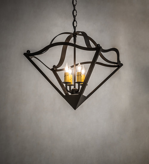Meyda Lighting Zale 23" 4-Light Wrought Iron Inverted Pendant Light With Ivory Faux Candlelight