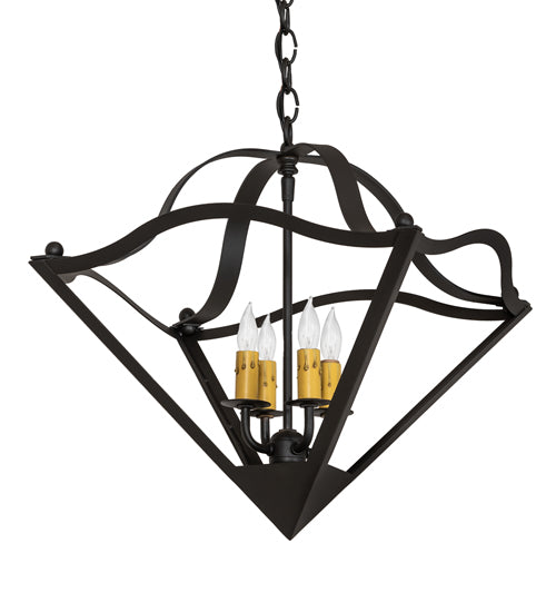 Meyda Lighting Zale 23" 4-Light Wrought Iron Inverted Pendant Light With Ivory Faux Candlelight