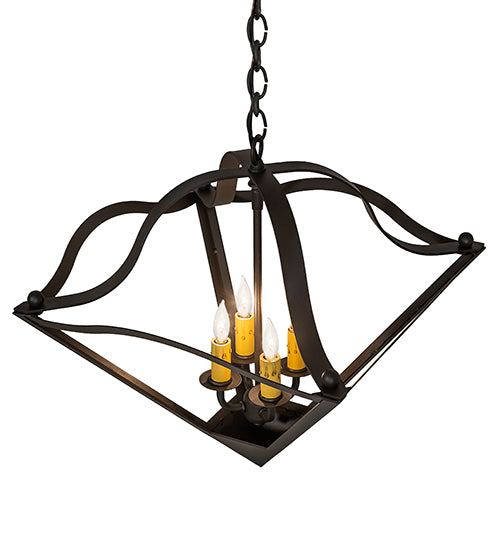 Meyda Lighting Zale 23" 4-Light Wrought Iron Inverted Pendant Light With Ivory Faux Candlelight