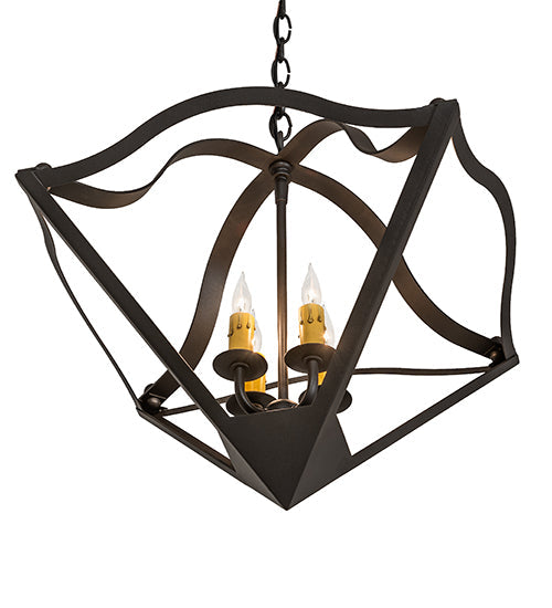 Meyda Lighting Zale 23" 4-Light Wrought Iron Inverted Pendant Light With Ivory Faux Candlelight