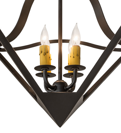 Meyda Lighting Zale 23" 4-Light Wrought Iron Inverted Pendant Light With Ivory Faux Candlelight