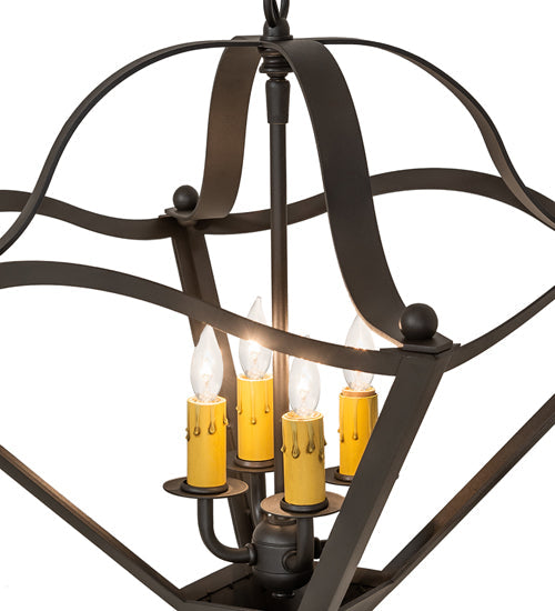 Meyda Lighting Zale 23" 4-Light Wrought Iron Inverted Pendant Light With Ivory Faux Candlelight
