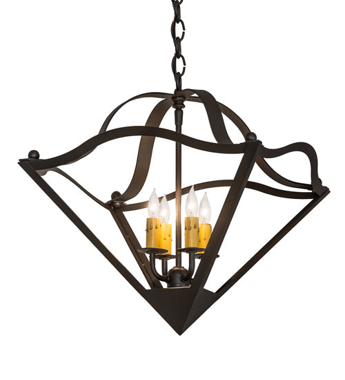 Meyda Lighting Zale 23" 4-Light Wrought Iron Inverted Pendant Light With Ivory Faux Candlelight