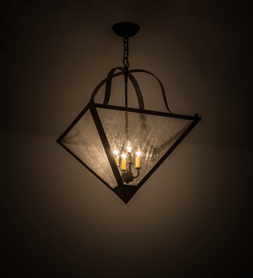 Meyda Lighting Zale 28" 4-Light Gilded Tobacco Inverted Pendant Light With Clear Seeded Shade Glass