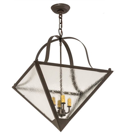 Meyda Lighting Zale 28" 4-Light Gilded Tobacco Inverted Pendant Light With Clear Seeded Shade Glass