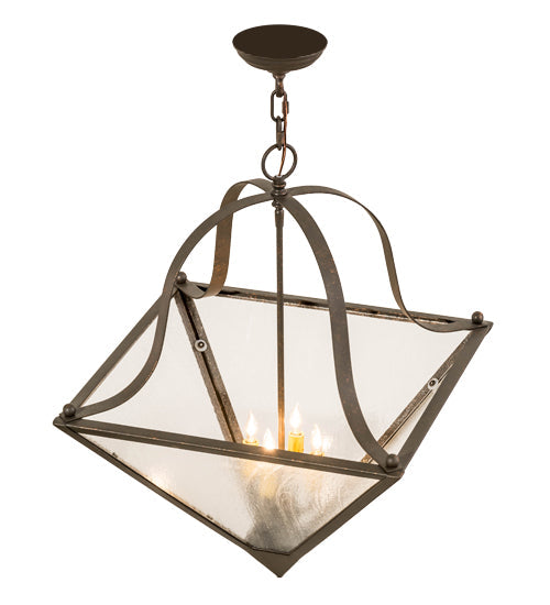 Meyda Lighting Zale 28" 4-Light Gilded Tobacco Inverted Pendant Light With Clear Seeded Shade Glass