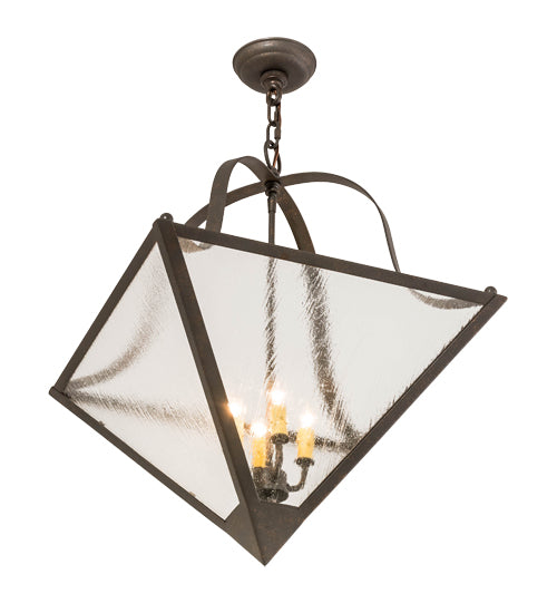 Meyda Lighting Zale 28" 4-Light Gilded Tobacco Inverted Pendant Light With Clear Seeded Shade Glass