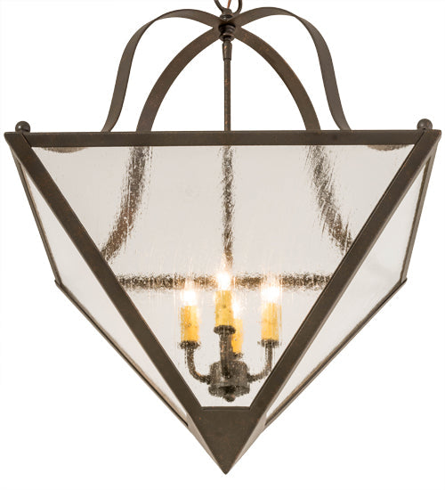 Meyda Lighting Zale 28" 4-Light Gilded Tobacco Inverted Pendant Light With Clear Seeded Shade Glass