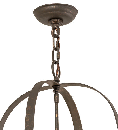 Meyda Lighting Zale 28" 4-Light Gilded Tobacco Inverted Pendant Light With Clear Seeded Shade Glass