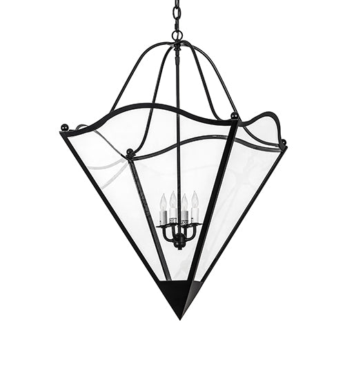 Meyda Lighting Zale 34" 4-Light Blackwash Inverted Pendant Light With Clear Shade Glass