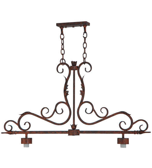 Meyda Lighting Zamora 40" 2-Light Rusty Nail Island Pendant Light White Scavo Shade Glass