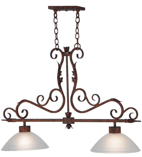 Meyda Lighting Zamora 40" 2-Light Rusty Nail Island Pendant Light White Scavo Shade Glass