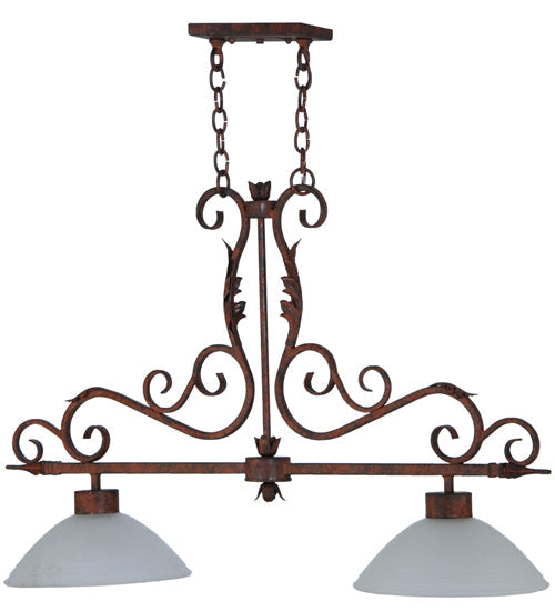 Meyda Lighting Zamora 40" 2-Light Rusty Nail Island Pendant Light White Scavo Shade Glass