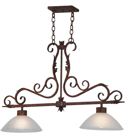 Meyda Lighting Zamora 40" 2-Light Rusty Nail Island Pendant Light White Scavo Shade Glass
