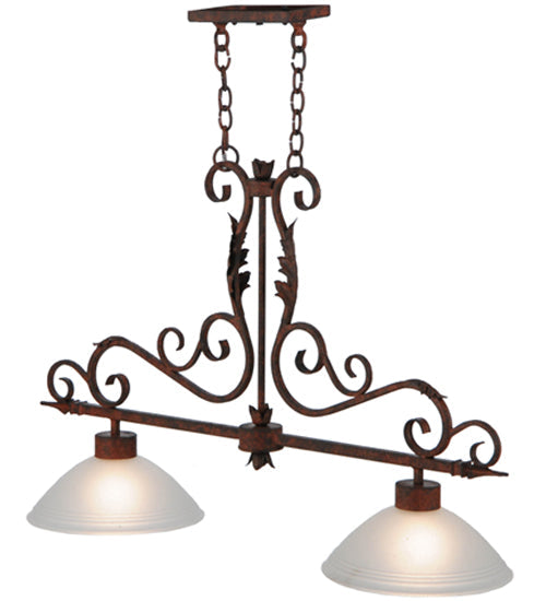 Meyda Lighting Zamora 40" 2-Light Rusty Nail Island Pendant Light White Scavo Shade Glass