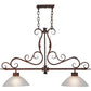 Meyda Lighting Zamora 40" 2-Light Rusty Nail Island Pendant Light White Scavo Shade Glass