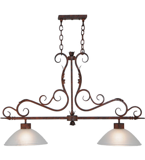 Meyda Lighting Zamora 40" 2-Light Rusty Nail Island Pendant Light White Scavo Shade Glass
