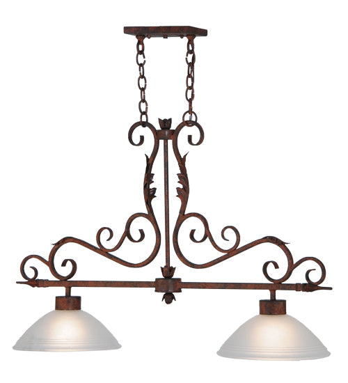 Meyda Lighting Zamora 40" 2-Light Rusty Nail Island Pendant Light White Scavo Shade Glass