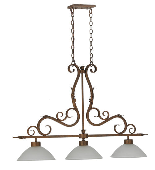 Meyda Lighting Zamora 49" 3-Light Antique Rust Island Pendant Light With White Scavo Shade Glass