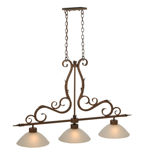 Meyda Lighting Zamora 49" 3-Light Antique Rust Island Pendant Light With White Scavo Shade Glass
