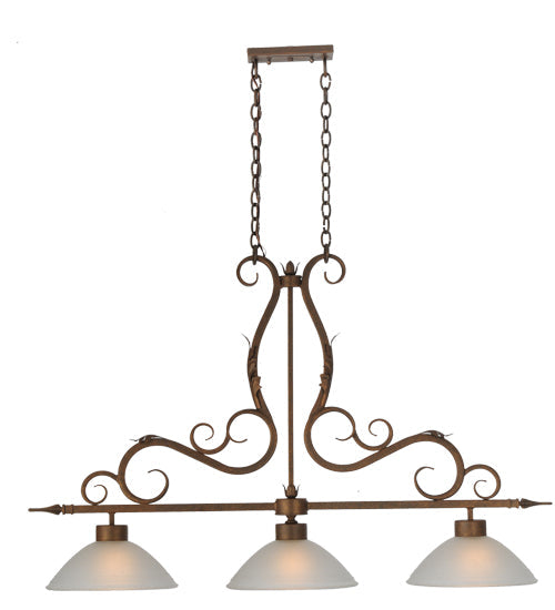Meyda Lighting Zamora 49" 3-Light Antique Rust Island Pendant Light With White Scavo Shade Glass