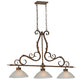 Meyda Lighting Zamora 49" 3-Light Antique Rust Island Pendant Light With White Scavo Shade Glass