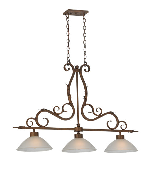 Meyda Lighting Zamora 49" 3-Light Antique Rust Island Pendant Light With White Scavo Shade Glass