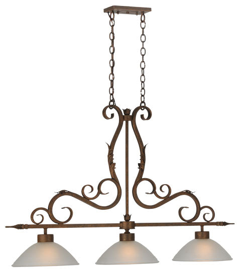 Meyda Lighting Zamora 49" 3-Light Antique Rust Island Pendant Light With White Scavo Shade Glass