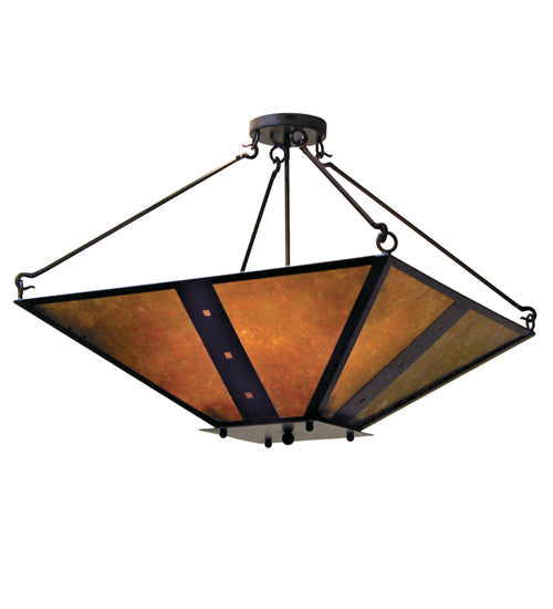 Meyda Lighting Zandra 30" 4-Light Chestnut Inverted Pendant Light With Amber Mica Shade Glass