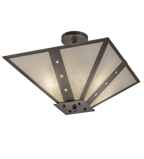 Meyda Lighting Zandra 34" 4-Light Bronze Metallic Semi-flush Mount Light With Creme Carrara Idalight Shade