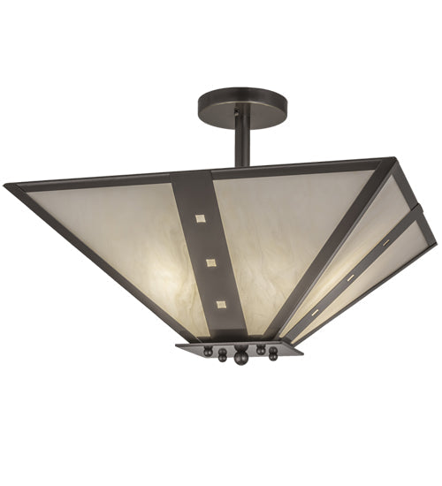 Meyda Lighting Zandra 34" 4-Light Bronze Metallic Semi-flush Mount Light With Creme Carrara Idalight Shade