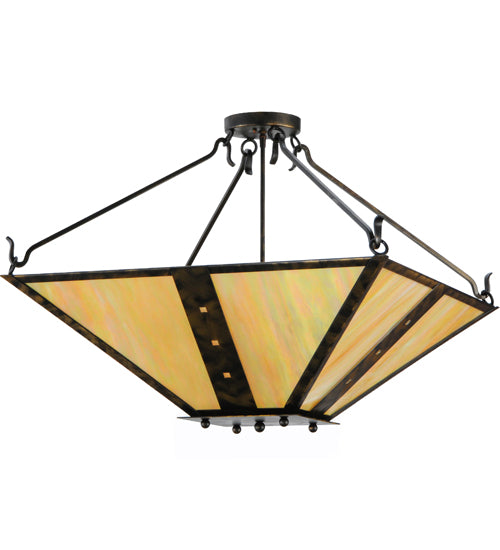 Meyda Lighting Zandra 43" 4-Light Antique Black Semi-flush Mount Ceiling Light With Beige Iridescent Shade Glass