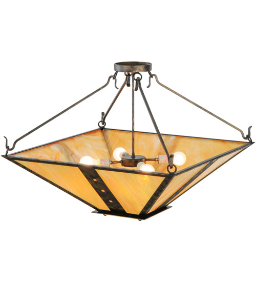 Meyda Lighting Zandra 43" 4-Light Antique Black Semi-flush Mount Ceiling Light With Beige Iridescent Shade Glass