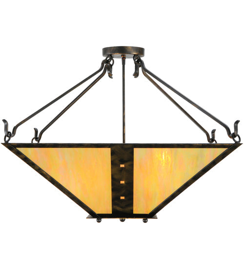 Meyda Lighting Zandra 43" 4-Light Antique Black Semi-flush Mount Ceiling Light With Beige Iridescent Shade Glass