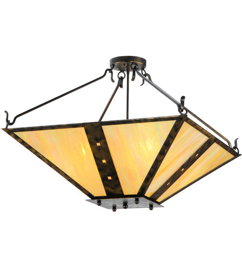 Meyda Lighting Zandra 43" 4-Light Antique Black Semi-flush Mount Ceiling Light With Beige Iridescent Shade Glass