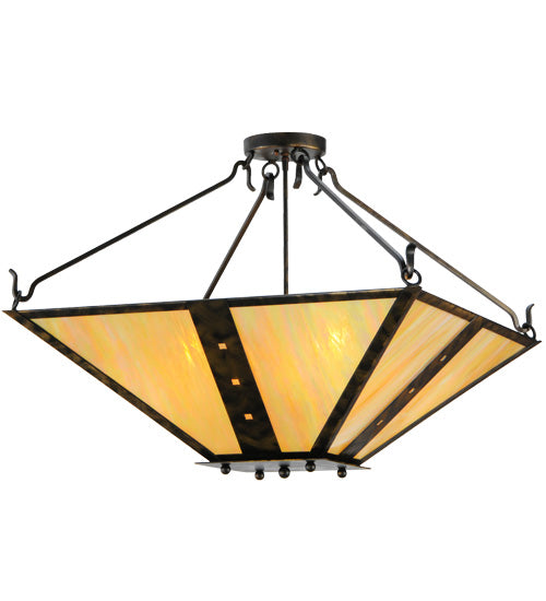 Meyda Lighting Zandra 43" 4-Light Antique Black Semi-flush Mount Ceiling Light With Beige Iridescent Shade Glass