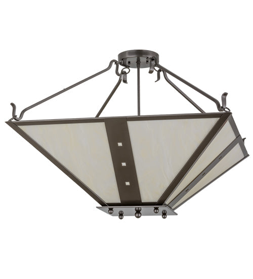 Meyda Lighting Zandra 44" 4-Light Bronze Metallic Inverted Pendant Light With Creme Carrara Idalight Shade