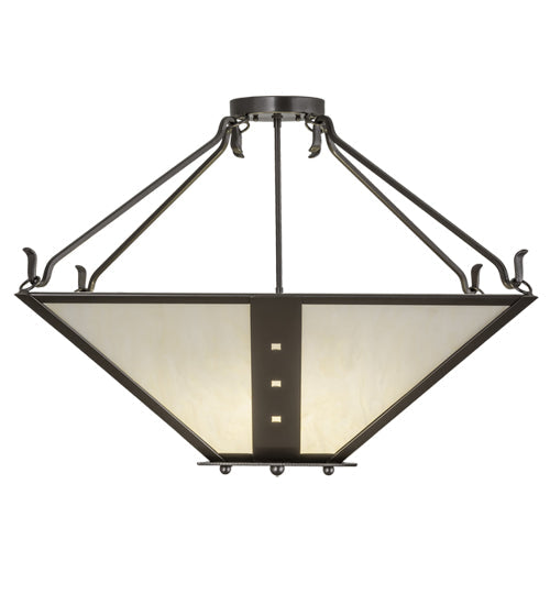 Meyda Lighting Zandra 44" 4-Light Bronze Metallic Inverted Pendant Light With Creme Carrara Idalight Shade