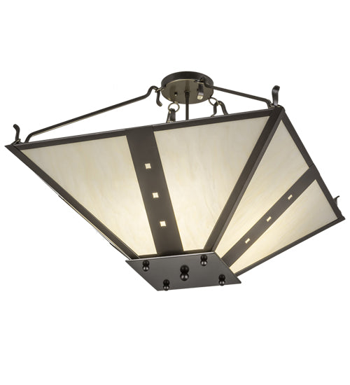 Meyda Lighting Zandra 44" 4-Light Bronze Metallic Inverted Pendant Light With Creme Carrara Idalight Shade