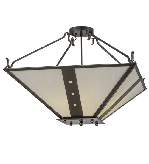 Meyda Lighting Zandra 44" 4-Light Bronze Metallic Inverted Pendant Light With Creme Carrara Idalight Shade